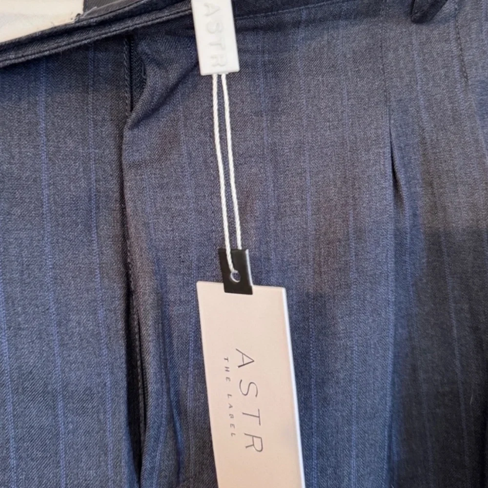 Astr Navy Pinstripe Wide-Leg Trousers